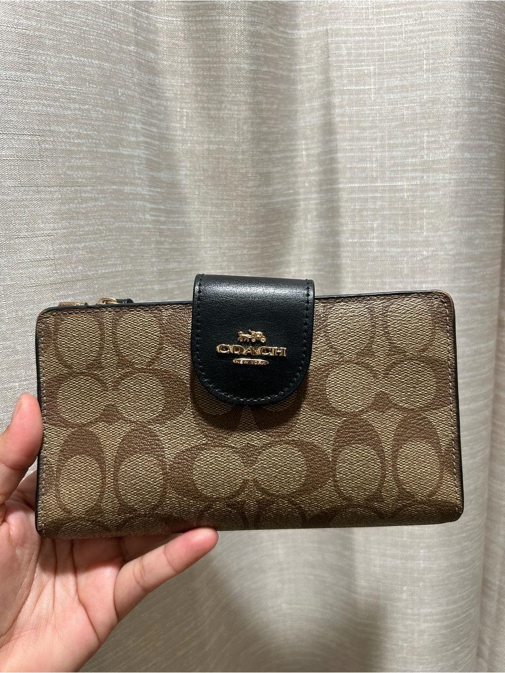 Coach Brown Signature Canvas Wallet with Black Snap
